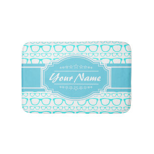 Aqua und White Geek Glasses Personalisiert Badematte