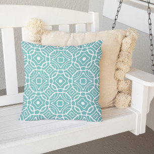 Aqua und White Modern Quatrefolien Muster Außenber Kissen Für Draußen