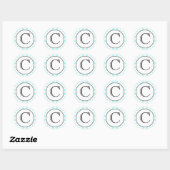Aqua und White Polka Dot Mit Monogramm Aufkleber (Blatt)