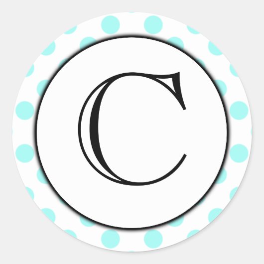 Aqua und White Polka Dot Mit Monogramm Aufkleber (Vorderseite)