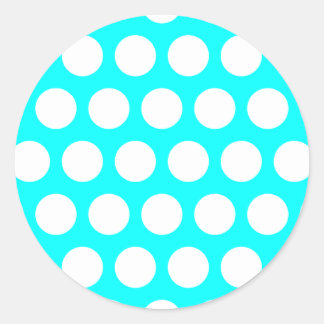 Aqua und White Polka Dots Runder Aufkleber