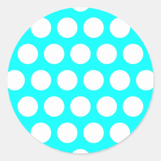 Aqua und White Polka Dots Runder Aufkleber (Vorderseite)