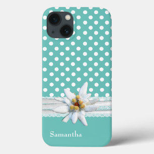Aqua und White Polka Dots und Edelweiss Case-Mate iPhone Hülle