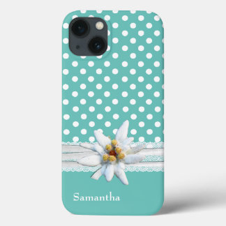 Aqua und White Polka Dots und Edelweiss Case-Mate iPhone Hülle