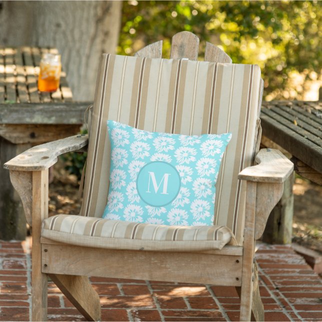 Aqua und White Summer Floral Pattern Kissen (Stuhl)