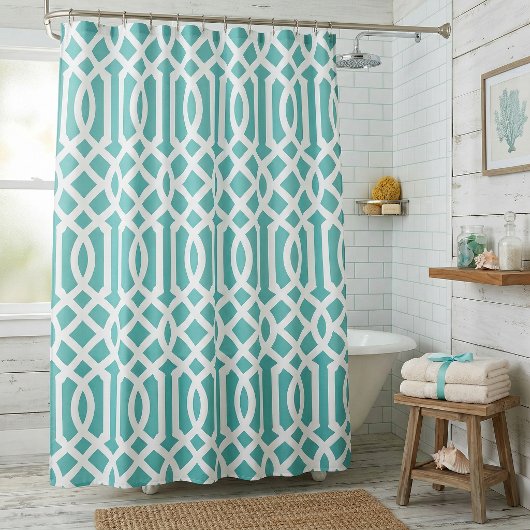 Aqua und White Trellis | Editierbare Farben Duschvorhang