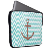 Aqua und White Zickzack Glitzer Anchor Laptopschutzhülle (Vorne Rechts)