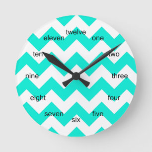 Aqua und White Zickzack Pattern Runde Wanduhr