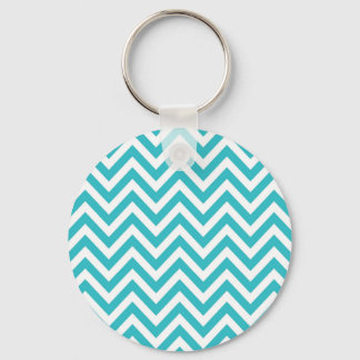 Aqua und White Zigzag Muster Zickzack Schlüsselanhänger