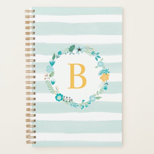 Aqua und Yellow Floral Monogram Planer (Vorderseite)