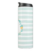 Aqua und Yellow Floral Monogramm Thermosbecher (Nach rechts gedreht)
