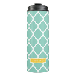 Aqua und Yellow marokkanische Quatrefolienmonogram Thermosbecher