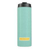 Aqua und Yellow Tiny Dots Monogram Thermosbecher (Vorderseite)