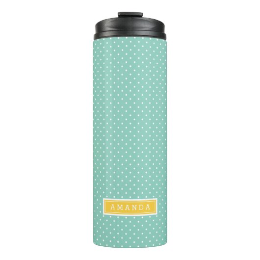 Aqua und Yellow Tiny Dots Monogram Thermosbecher (Vorderseite)