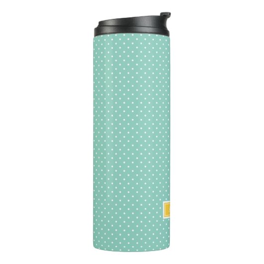 Aqua und Yellow Tiny Dots Monogram Thermosbecher (Nach links gedreht)