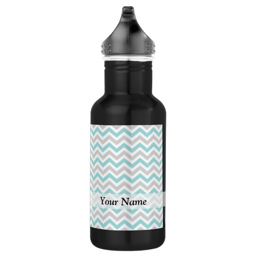 Aqua und Zickzack Graumuster Edelstahlflasche (Rechts)