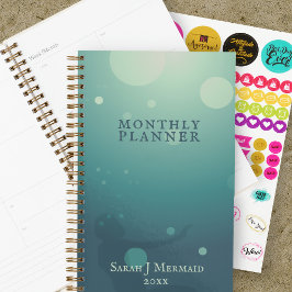 Aqua Underwater Mermaid Brain Dump Monthly Planner Planer
