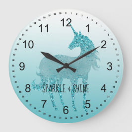 Aqua Unicorn Sparkle Große Wanduhr