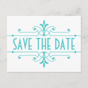 Aqua v2 Extravagant Ornamental Save the Date Postk Ankündigungspostkarte