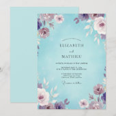 Aqua-Veilchen-Blumen-Hochzeit Einladung (Vorne/Hinten)