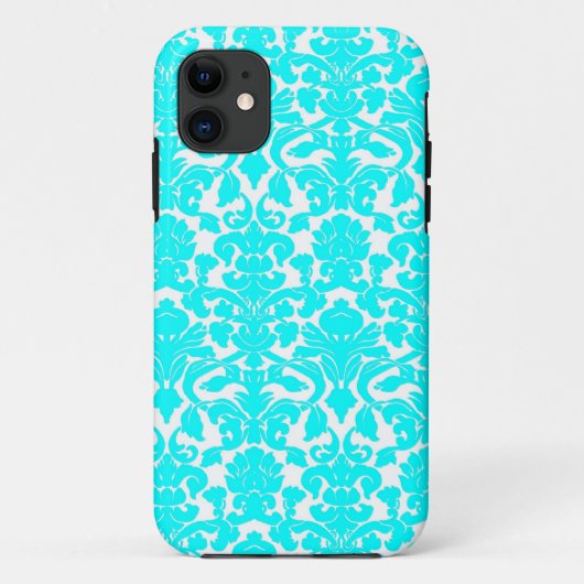 Aqua-verziertes Blumendamast-Muster Case-Mate iPhone Hülle (Rückseite)