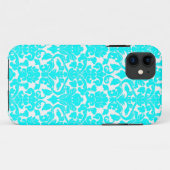 Aqua-verziertes Blumendamast-Muster Case-Mate iPhone Hülle (Rückseite (Horizontal))