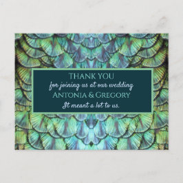 Aqua Vibrant Peacock Wedding Danke Postcard Postkarte