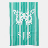 Aqua Viktorianisch Strip mit Butterfly Monogramm Geschirrtuch (Vertikal)