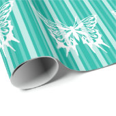 Aqua Viktorianisch Strip mit Schmetterling Geschenkpapier (Rolleneckpunkt)