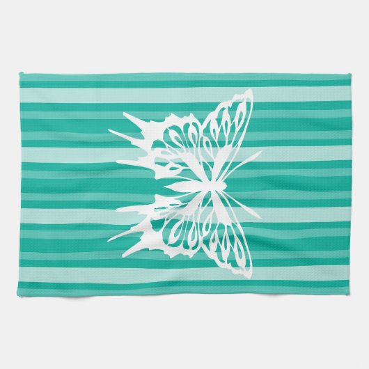 Aqua Viktorianisch Strip mit Schmetterling Geschirrtuch (Horizontal)