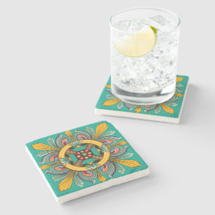 Aqua viktorianisches Fliesendesign Steinuntersetzer