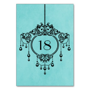 Aqua Vintag Chandelier Table Card Tischnummer