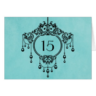 Aqua Vintag Chandelier Tischnummer Card