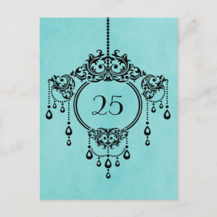 Aqua Vintag Chandelier Tischnummer Postcard