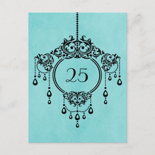 Aqua Vintag Chandelier Tischnummer Postcard (Vorderseite)