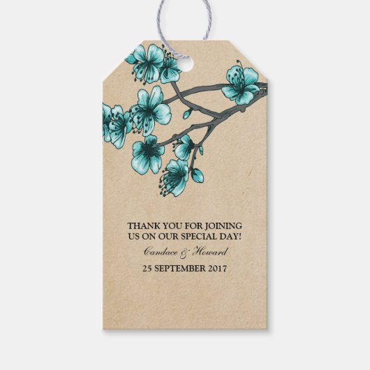 Aqua Vintag Cherry Blossoms Giftmarken Geschenkanhänger (Vorderseite)