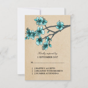 Aqua Vintag Cherry Blossoms RSVP Karte