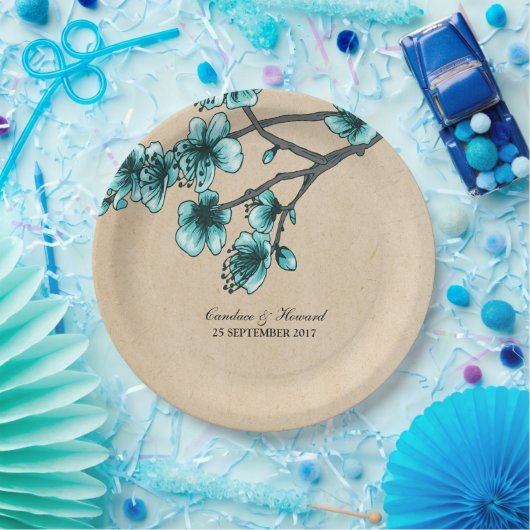 Aqua Vintag Cherry Blütenpapiere Teller (Party)