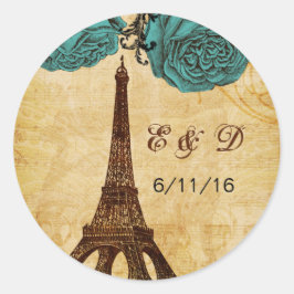 Aqua Vintag eiffelturm Paris umhüllt Siegel Runder Aufkleber