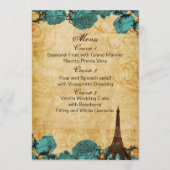 Aqua Vintag eiffelturm Pariser Hochzeitskarte Menükarte (Vorderseite)