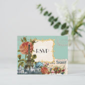 Aqua Vintag Eiffelturm Rose Save the Date Karte (Stehend Vorderseite)