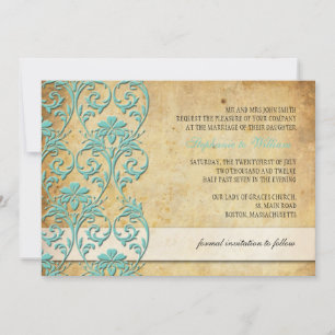 Aqua Vintag Floral Swirl Einladung Hochzeit