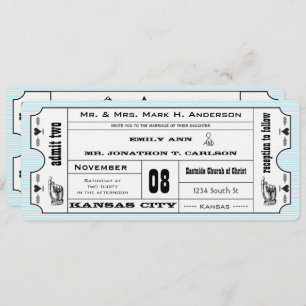 Aqua Vintag Modern Typografy Ticket Wedding Einladung