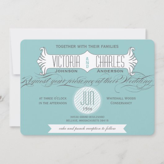 Aqua Vintag Modern Typografy Weddings Einladung (Vorderseite)