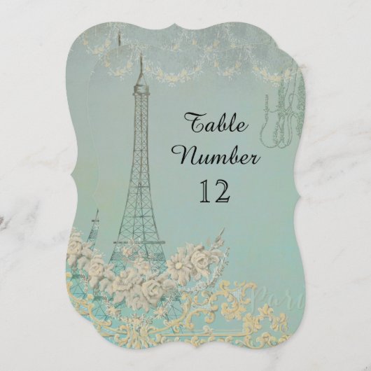 Aqua Vintag Paris Pariser Empfang Tischnummer (Vorne/Hinten)