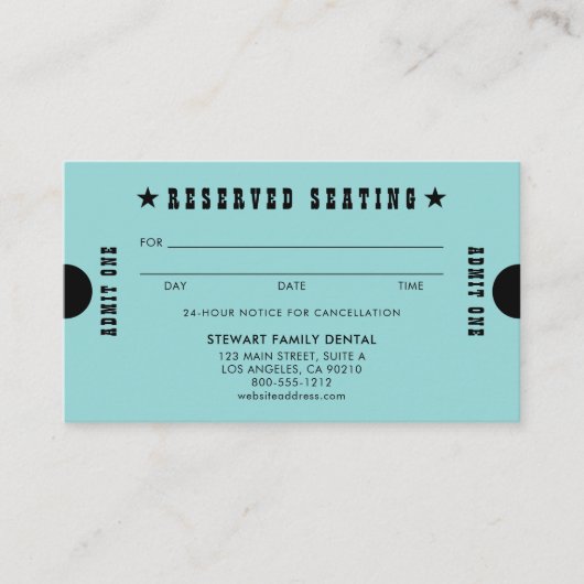 Aqua Vintag reserviert Sitzplätze Zahnersatz Terminkarte (Vorderseite)