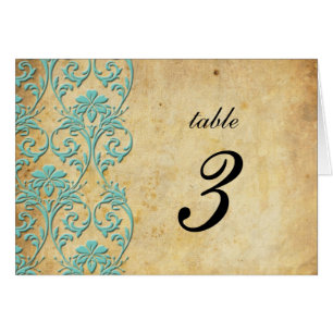 Aqua Vintag Swirl Damask Wedding Tischnummer