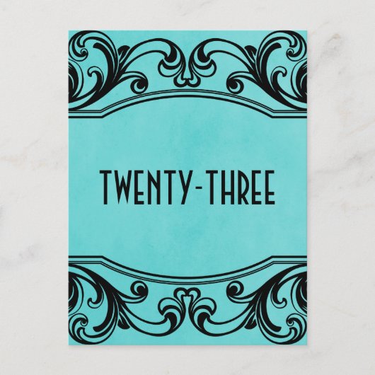 Aqua Vintag Wirbel Tischnummer Postkarte (Vorderseite)