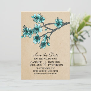 Aqua Vintage Kirschblüten Save-the-Date-Einladung Save The Date