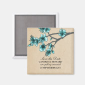Aqua Vintage Kirschblüten Speichern Sie das Datum  Magnet (Vorderseite/Rückseite)